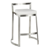 Lumisource Fuji DLX Contemporary Counter Stool in Stainless Steel and White Faux Leather Cushion - Set of 2