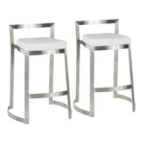 Lumisource Fuji DLX Contemporary Counter Stool in Stainless Steel and White Faux Leather Cushion - Set of 2