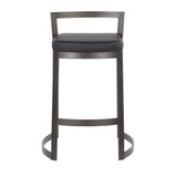Lumisource Fuji DLX Industrial Counter Stool in Antique Metal and Black Faux Leather Cushion - Set of 2