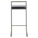 Lumisource Fuji Industrial Stackable Barstool in Antique with Black Faux Leather Cushion - Set of 2