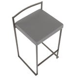 Lumisource Fuji Industrial Stackable Counter Stool in Antique with Grey Faux Leather Cushion - Set of 2
