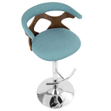 Lumisource Gardenia Mid-Century Modern Adjustable Barstool with Swivel in Walnut and Teal