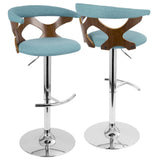 Lumisource Gardenia Mid-Century Modern Adjustable Barstool with Swivel in Walnut and Teal