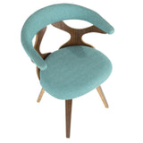 Lumisource Gardenia Mid-Century Modern Dining/Accent Chair with Swivel in Walnut Wood and Teal Fabric