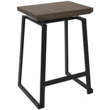 Lumisource Geo Industrial Counter Stool in Black with Brown Wood Seat - Set of 2