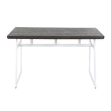 Lumisource Geo Industrial Dining Table in Vintage White Metal & Espresso Wood-Pressed Grain Bamboo