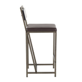 Lumisource Gia Industrial Counter Stool in Antique Metal w/Espresso Faux Leather & Black Wood - Set of 2