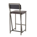 Lumisource Gia Industrial Counter Stool in Antique Metal w/Espresso Faux Leather & Black Wood - Set of 2