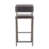 Lumisource Gia Industrial Counter Stool in Antique Metal w/Espresso Faux Leather & Black Wood - Set of 2