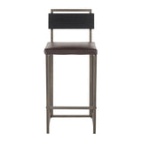 Lumisource Gia Industrial Counter Stool in Antique Metal w/Espresso Faux Leather & Black Wood - Set of 2