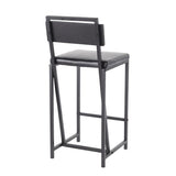 Lumisource Gia Industrial Counter Stool in Black Metal w/Black Faux Leather & Black Wood Accent - Set of 2
