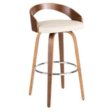 Lumisource Grotto Mid-Century Modern Barstool in Walnut and Cream Faux Leather - Set of 2