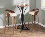 Lumisource Grotto Mid-Century Modern Barstool in Walnut and Cream Faux Leather - Set of 2