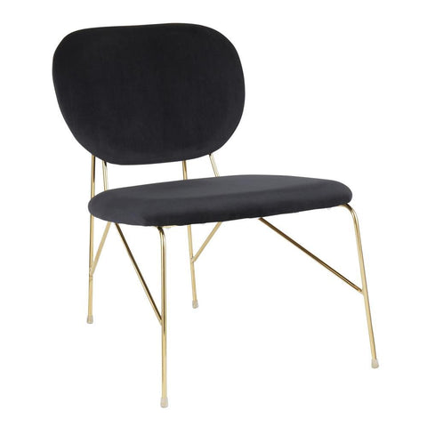 Lumisource Gwen Contemporary/Glam Accent Chair in Gold Metal and Black Velvet