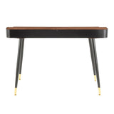 Lumisource Harvey Mid-Century Modern Desk in Black Metal and Walnut Wood with Gold Accent