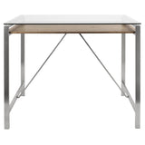 Lumisource Hover Mid-Century Modern Counter Table with Brushed Stainless Steel Frame, Walnut Wood Shelf, and Clear Glass Top