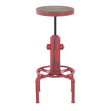 Lumisource Hydra Industrial Barstool in Vintage Red Metal and Brown Wood-Pressed Grain Bamboo