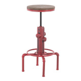 Lumisource Hydra Industrial Barstool in Vintage Red Metal and Brown Wood-Pressed Grain Bamboo
