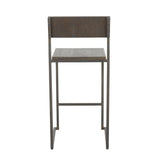 Lumisource Industrial Fuji Counter Stool in Antique Metal and Espresso Wood-Pressed Grain Bamboo - Set of 2