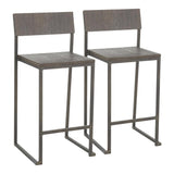 Lumisource Industrial Fuji Counter Stool in Antique Metal and Espresso Wood-Pressed Grain Bamboo - Set of 2