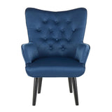 Lumisource Isabel Contemporary Accent Chair in Black Wooden Legs and Blue Satin Fabric