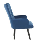 Lumisource Isabel Contemporary Accent Chair in Black Wooden Legs and Blue Satin Fabric
