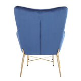 Lumisource Izzy Contemporary Lounge Chair and Ottoman Set in Gold Metal and Blue Velvet Fabric