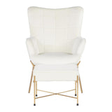 Lumisource Izzy Contemporary Lounge Chair and Ottoman Set in Gold Metal and Cream Velvet Fabric