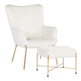 Lumisource Izzy Contemporary Lounge Chair and Ottoman Set in Gold Metal and Cream Velvet Fabric
