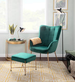 Lumisource Izzy Contemporary Lounge Chair and Ottoman Set in Gold Metal and Green Velvet Fabric