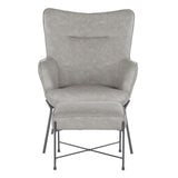 Lumisource Izzy Industrial Lounge Chair and Ottoman Set in Black Metal and Grey Faux Leather