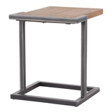 Lumisource Java Industrial Side Table in Antique Metal and Teak Wood