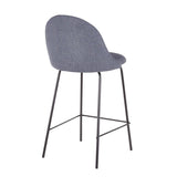 Lumisource Lana Contemporary Counter Stool in Black Metal and Blue Fabric - Set of 2