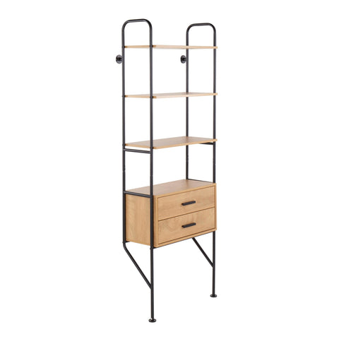 Lumisource Lean Industrial Bookcase in Black Metal and Brown Wood