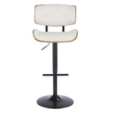 Lumisource Lombardi Mid-Century Modern Adjustable Barstool in Walnut with Cream Faux Leather