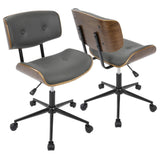 Lumisource Lombardi Mid-Century Modern Adjustable Office Chair with Swivel in Walnut and Grey