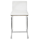 Lumisource Mara 26" Contemporary Counter Stool in Brushed Stainless Steel, Walnut Wood, and White Faux Leather - Set of 2