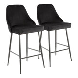 Lumisource Marcel Contemporary Counter Stool in Black Metal and Black Velvet - Set of 2