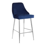 Lumisource Marcel Contemporary Counter Stool in Chrome and Navy Blue Velvet - Set of 2