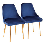 Lumisource Marcel Contemporary Dining Chair with Gold Frame and Blue Velvet Fabric - Set of 2