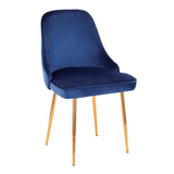 Lumisource Marcel Contemporary Dining Chair with Gold Frame and Blue Velvet Fabric - Set of 2