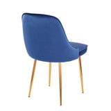 Lumisource Marcel Contemporary Dining Chair with Gold Frame and Blue Velvet Fabric - Set of 2