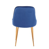 Lumisource Marcel Contemporary Dining Chair with Gold Frame and Blue Velvet Fabric - Set of 2