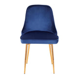 Lumisource Marcel Contemporary Dining Chair with Gold Frame and Blue Velvet Fabric - Set of 2