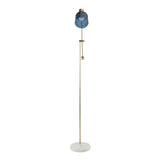 Lumisource Marcel Contemporary Floor Lamp in White Marble, Gold Metal and Blue Glass