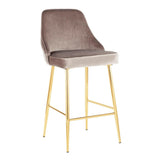 Lumisource Marcel Contemporary/Glam Counter Stool in Gold Metal and Silver Velvet - Set of 2