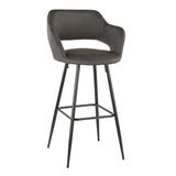 Lumisource Margarite Contemporary Barstool in Black Metal and Grey Faux Leather - Set of 2