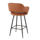 Lumisource Margarite Contemporary Counter Stool in Black Metal and Brown Faux Leather - Set of 2