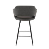 Lumisource Margarite Contemporary Counter Stool in Black Metal and Grey Faux Leather - Set of 2