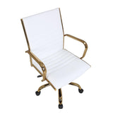 Lumisource Master Contemporary Adjustable Office Chair with Swivel in Gold with White Faux Leather